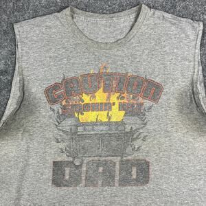 Graphic Sleeveless Shirt Mens Size XL Gray Funny Grill BBQ Dad Caution Tank Tee